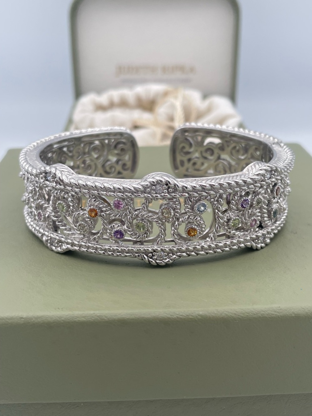 Judith Ripka Sterling Silver 925 Multi Gemstone CZ Cuff Bracelet Heavy 66.6g - Picture 2 of 15